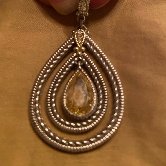 Judith Ripka 925 Sterling Pear drop Citrine & Pave Diamond Earrings 18kGold post - Picture 9 of 11